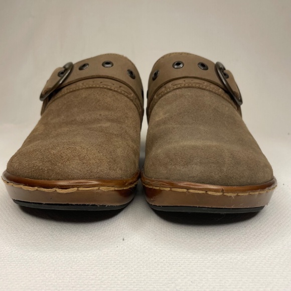 Born Clog Banyan Suede Leather Buckle Mules Taupe Brown Slip On Shoes Size 8 - Picture 5 of 16